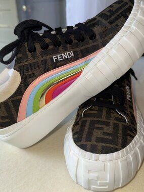 Fendi FORCE LT Sneaker Rainbow FF Canvas Zucca EU 39.5 US 8.5 9 COA Certificate